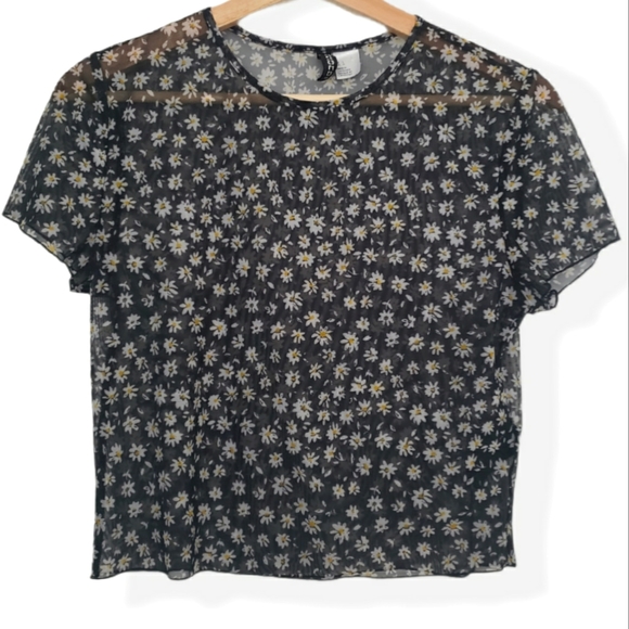 Divided sheer daisy print crop top - Picture 1 of 5